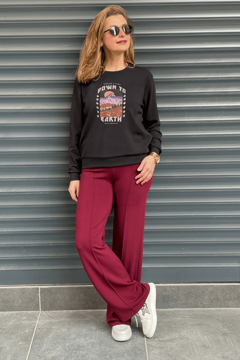 Bordo Modal Kumaş Çimalı Pantolon