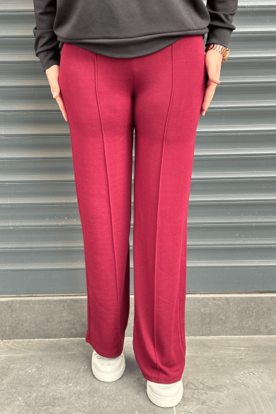 Bordo Modal Kumaş Çimalı Pantolon