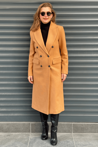 Camel Blazer Model Midi Boy Kaşe Palto