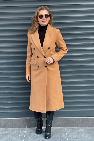 Camel Blazer Model Midi Boy Kaşe Palto