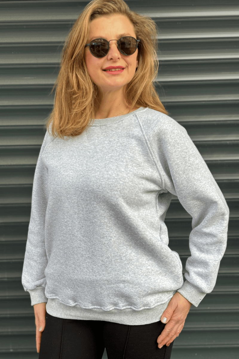 Gri Üç İplik Şardonlu Standart Beden Sweatshirt