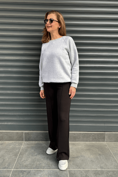 Gri Üç İplik Şardonlu Standart Beden Sweatshirt